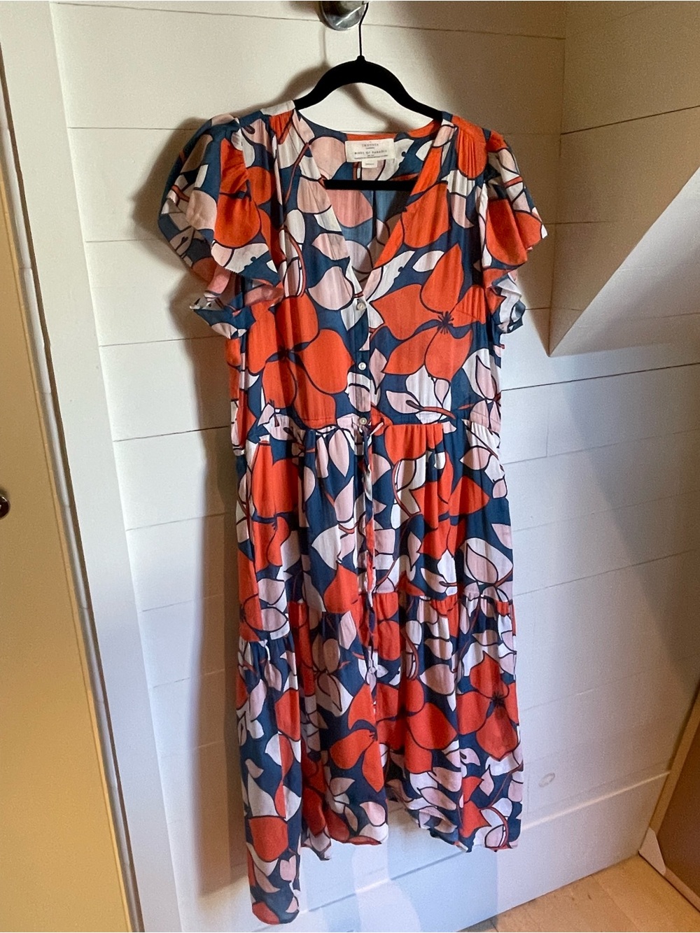 Trovata Navy, Coral & Blush Abstract Floral Midi Dress